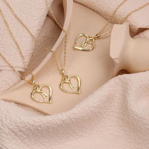 Heart Initial Necklaces for Women & Girls – 14K Gold-Plated A-Z Jewelry Gift for