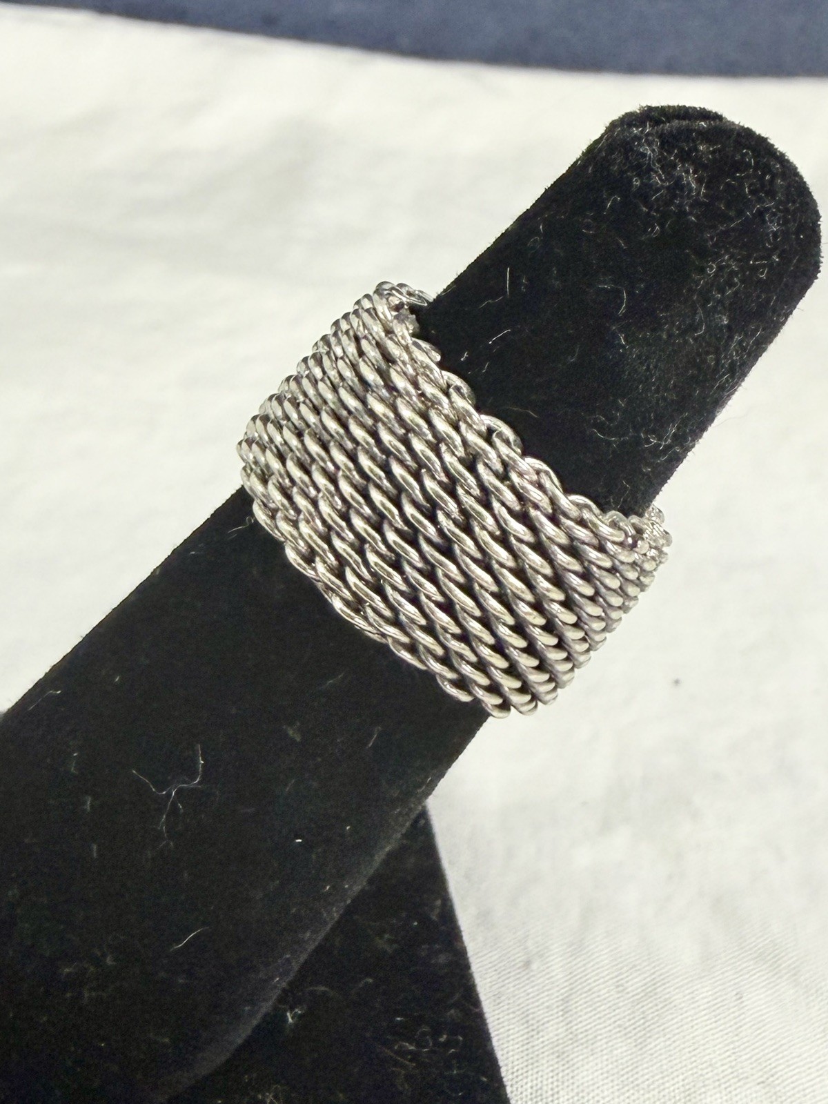TIFFANY & CO. Sterling Silver Somerset Mesh 10mm Wide Band Ring; SIZE 5 w/ COA