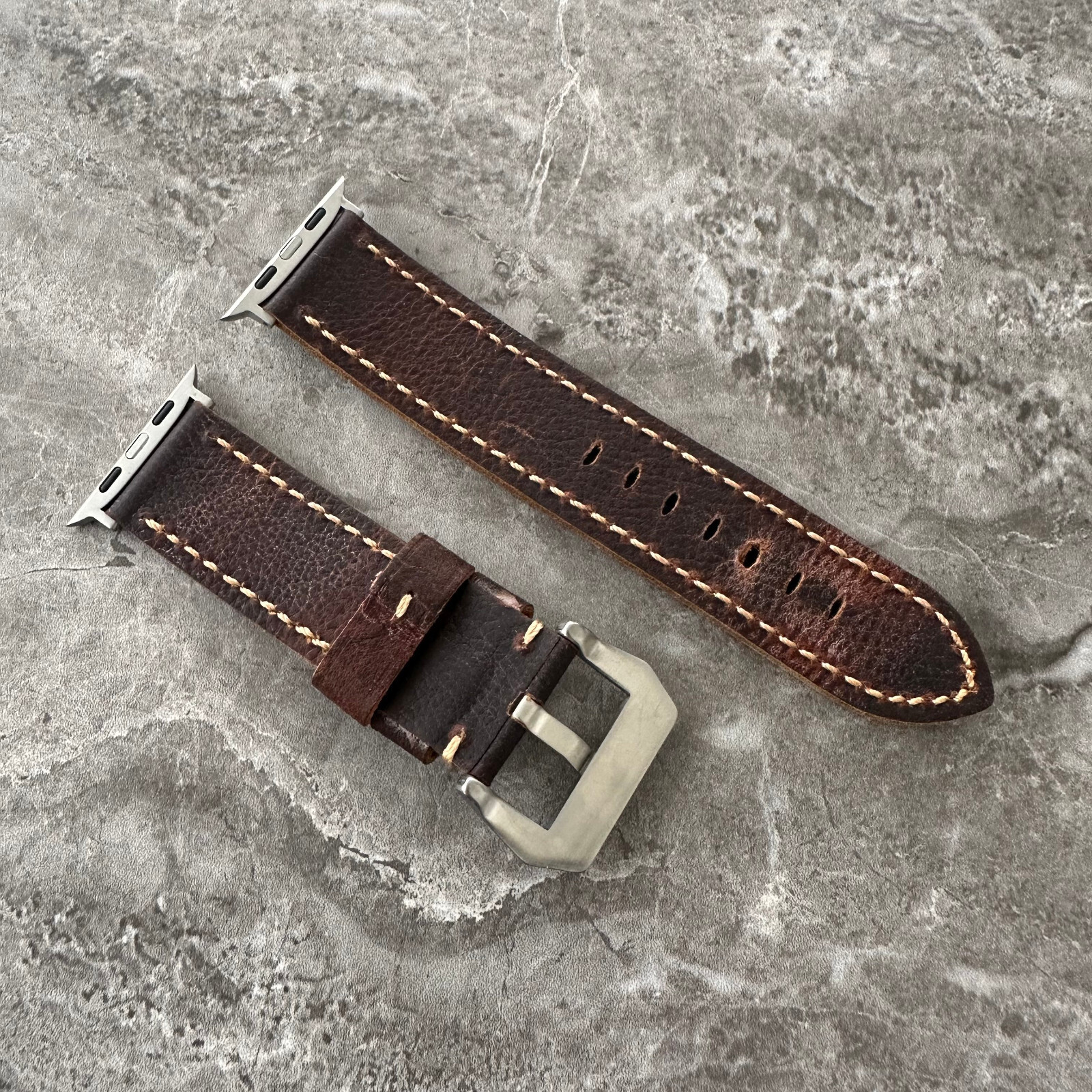 Thick Brown Lychee Leather Watch Strap Band For NEW Apple Watch Ultra 1 2 49mm