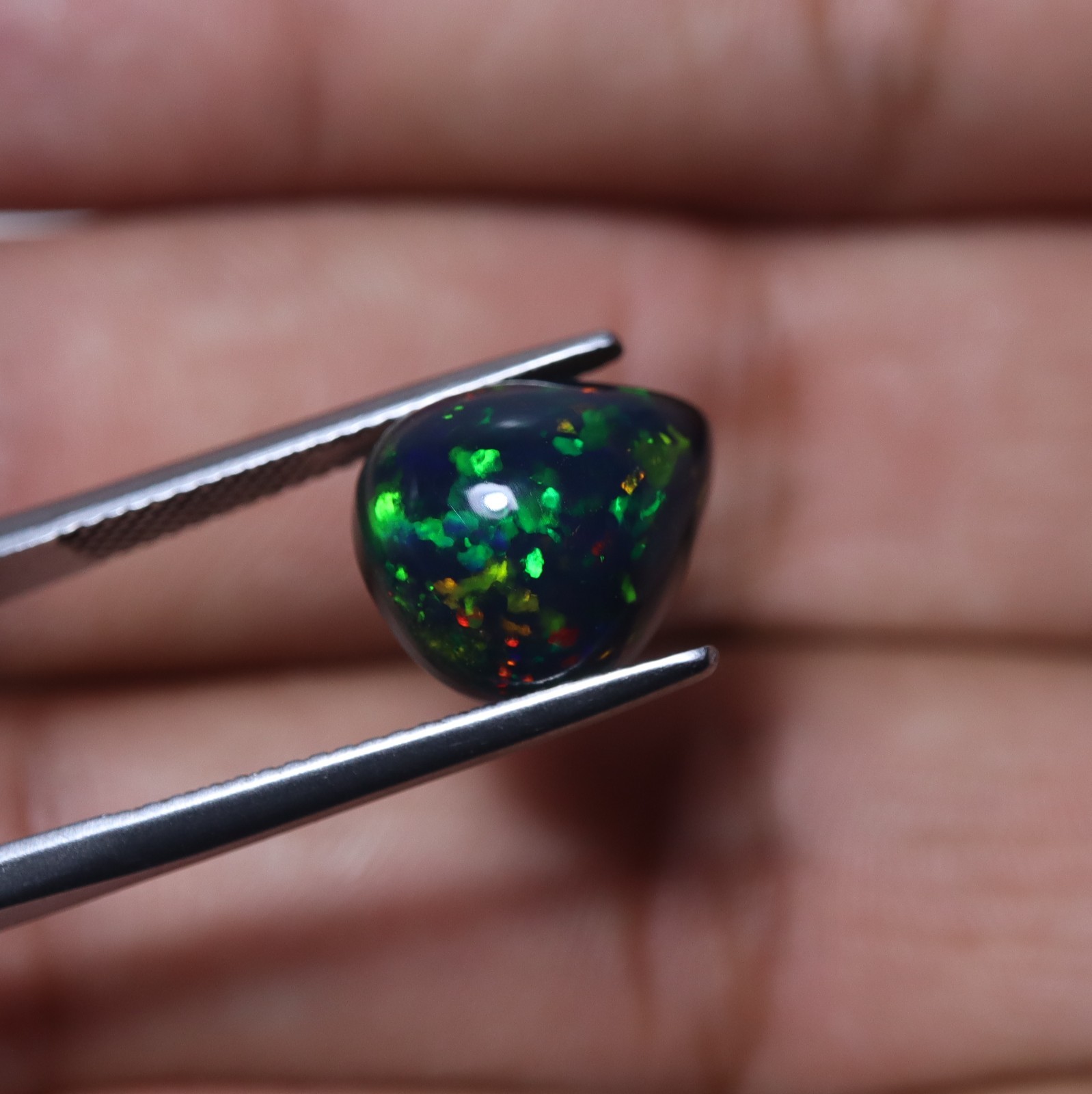 4.6Ct 13.2×10.6 MM Real AAA Multi Fire Smoked Black Ethiopian Opal Pear Cabochon