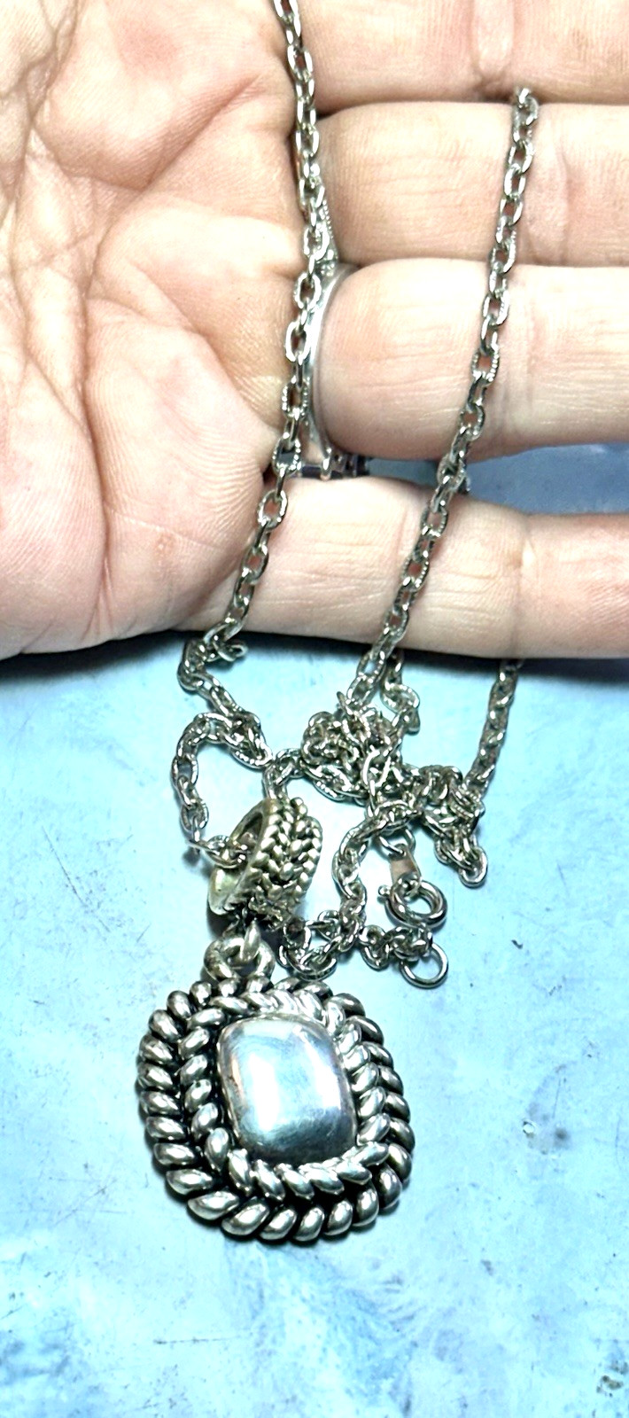 Vintage Silver Tone and Square Pendent Necklace, Signed BEST, 30″