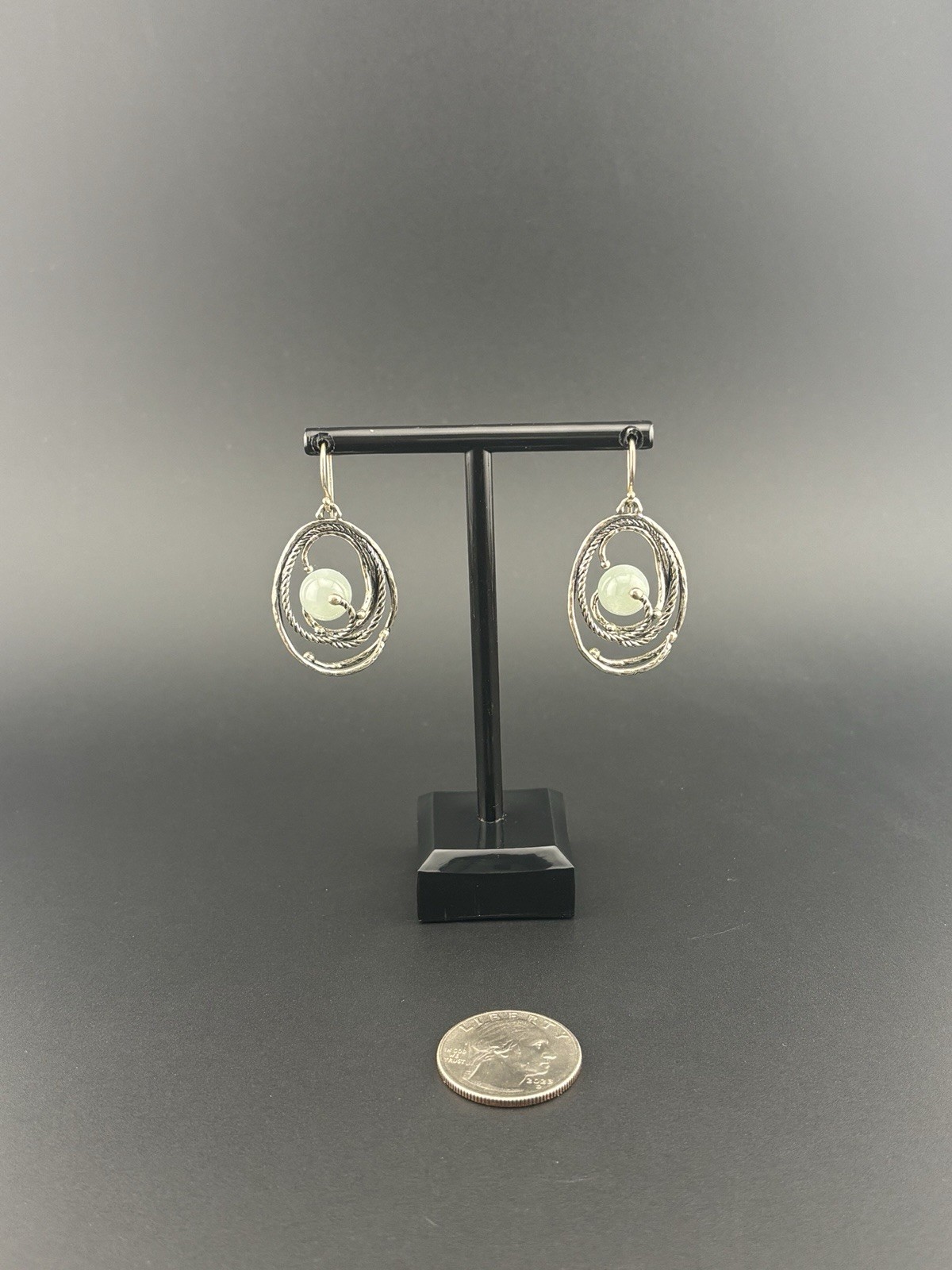 PZ Paz Creations 925 Sterling Silver Pale Green Stone Orbital Earrings Israel
