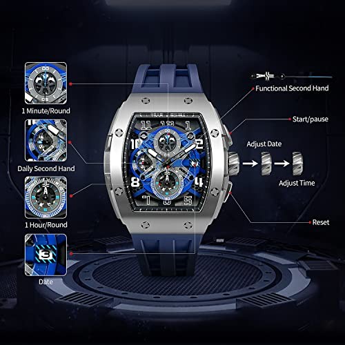 TSAR BOMBA Watch Tonneau Shape Silicone Strap SGLZ-TSAR BOMBA-8211 Silver Blue