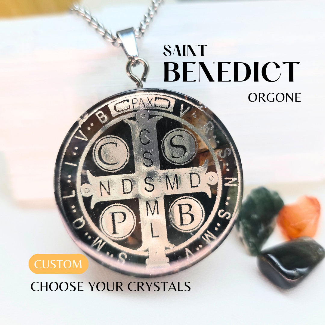 St Benedict Cross Custom Orgone Generator for Protection +50 cristals.