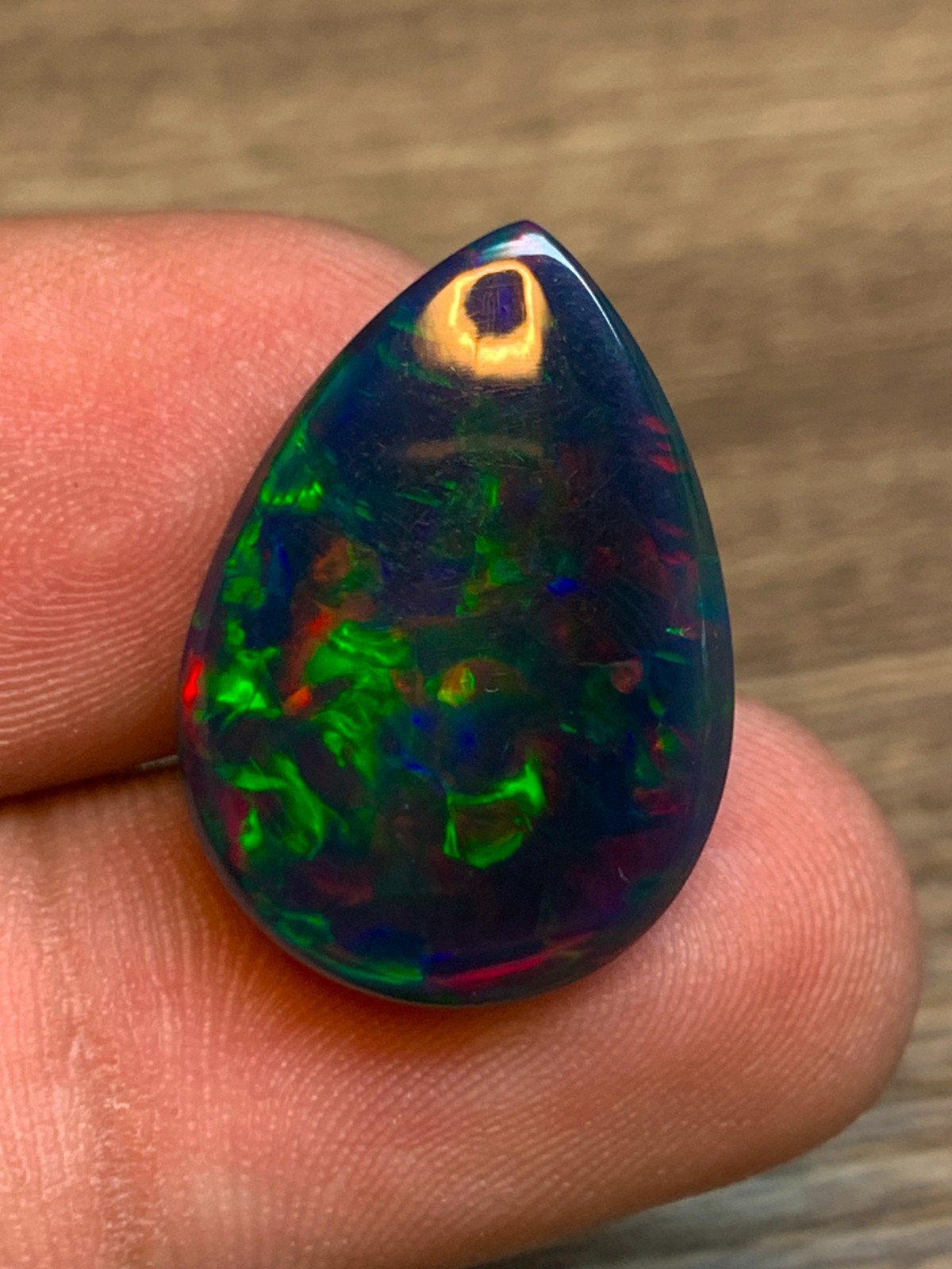 Ethiopian Black Opal Gemstone 10.8 Carat Pear Cabochon Honeycomb Welo Loose Gem