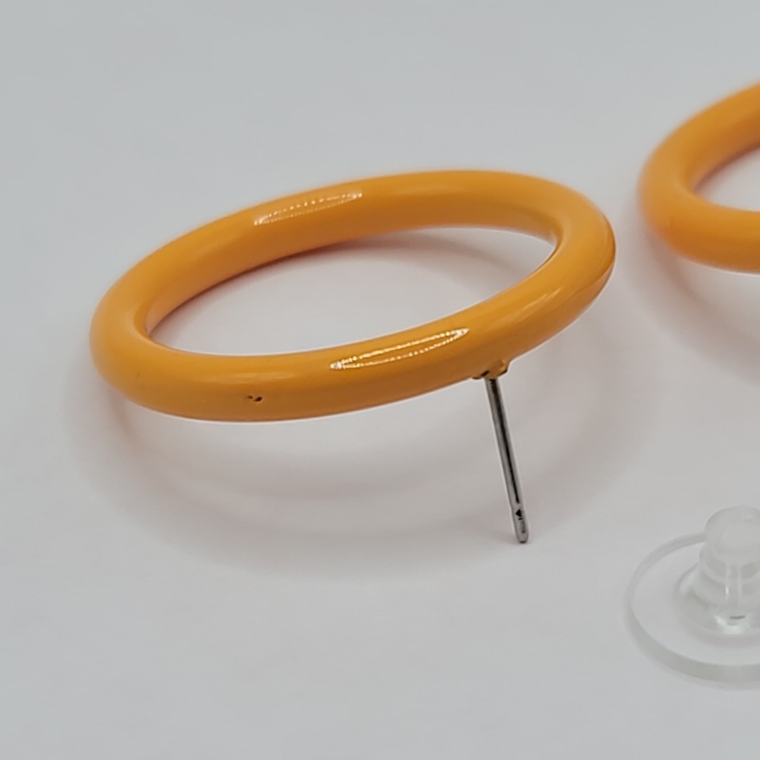 Vtg Mustard Yellow Enamel Round Hoop Pierced Stud Earrings