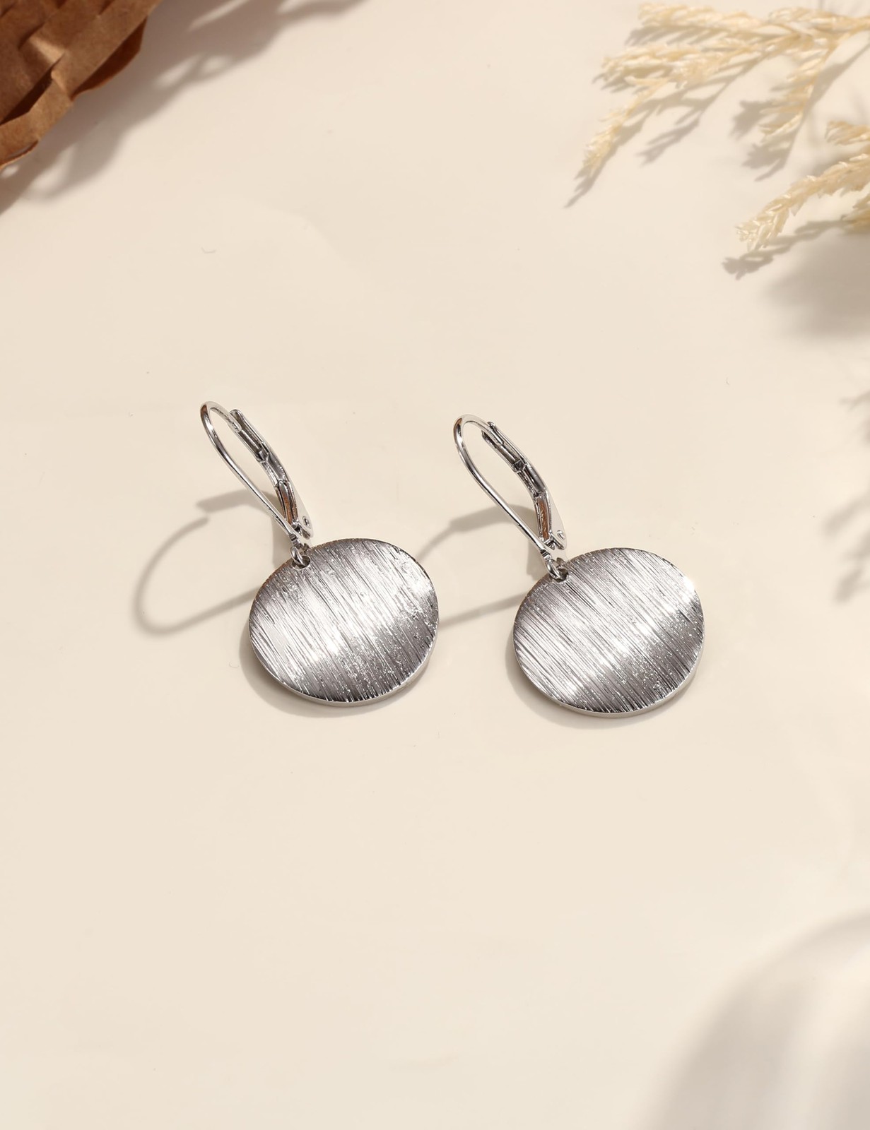 MILACOLATO 925 Sterling Silver Earrings Leverback 15 * 30 mm, Circle Disc