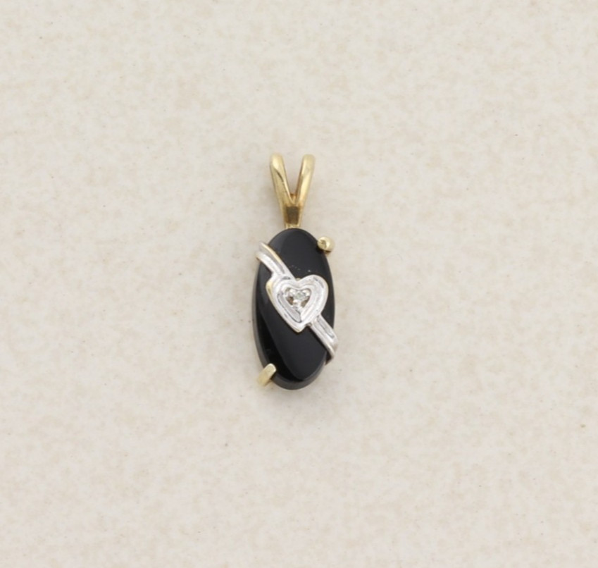 Pendant Only 10k Yellow Gold Onyx & Diamond Pendant 3/4″ x 1/4″ inch