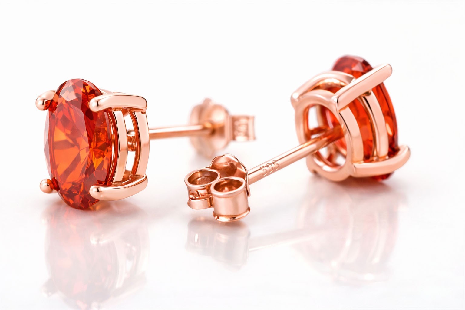 LAB CREATED 2.88 Cts ORANGE TOPAZ STUD EARRINGS 14K ROSE GOLD PLATED (.925)