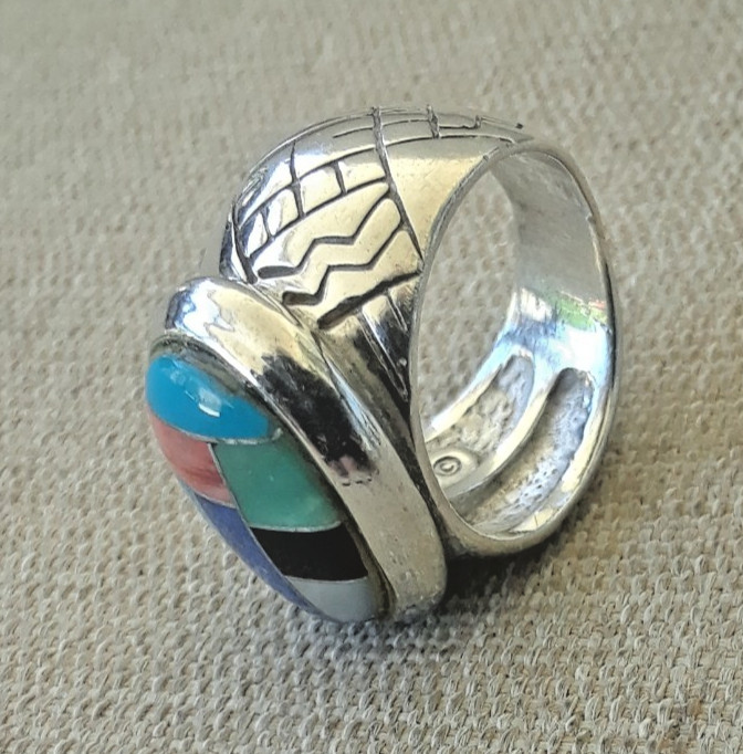 Carolyn Pollack 925 Sterling Silver Multistone Inlay Ring Size 15.4mm about 4.75