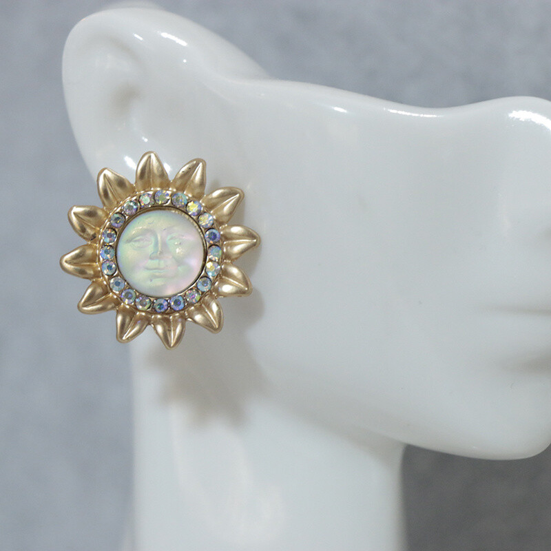 Vintage Angel Fairy Earrings Vintage Crystal Sun Moon Badge Heavy Duty Earrings
