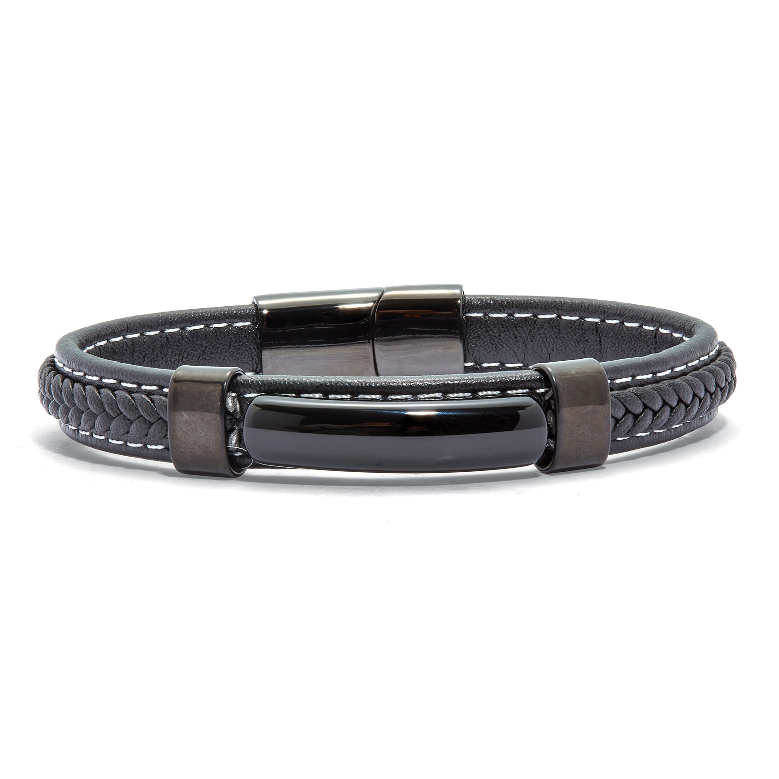 Men’s Natural Black Onyx Black Ruthenium-Plated Magnetic Bracelet 9-inch