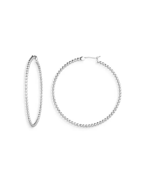 Lauren Ralph Lauren Large Bead Hoop Earrings Sterling Silver 1.81″ Click-Top
