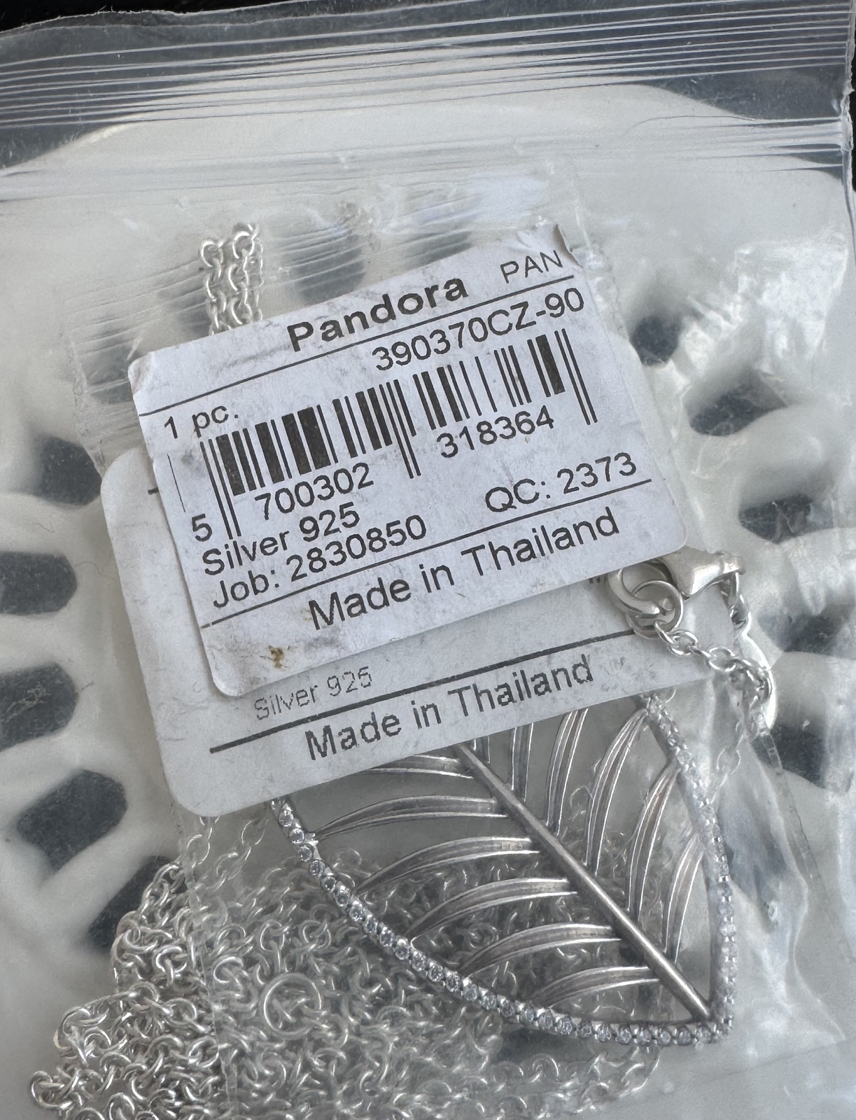 Authentic Pandora Palm Leaf Chain Necklace #390370CZ- 90 cm / 35.4 in