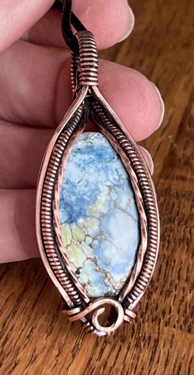 Blue Jasper (dyed) ~ Handmade Copper wire wrapped pendant jewelry 3g