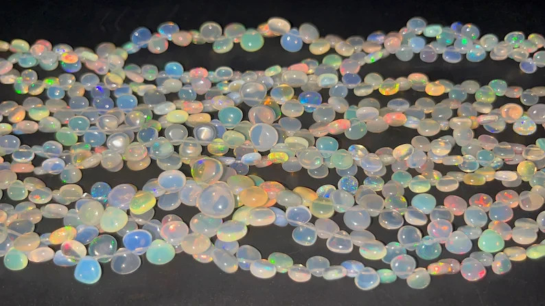 Ethiopian Opal Smooth Heart Shape Beads 3×5-4x6mm White Fire Opal 8 Inch Strand