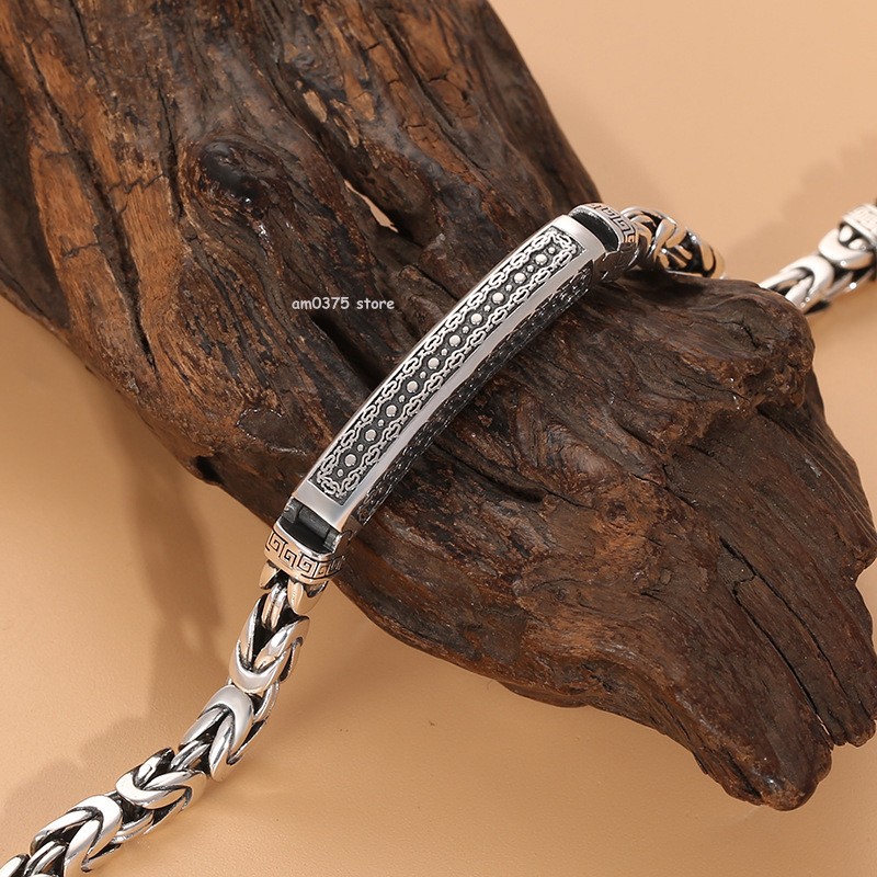 Pure S925 Sterling Silver Chain Men Women I Do Tube 5mm Byzantine Link Bracelet