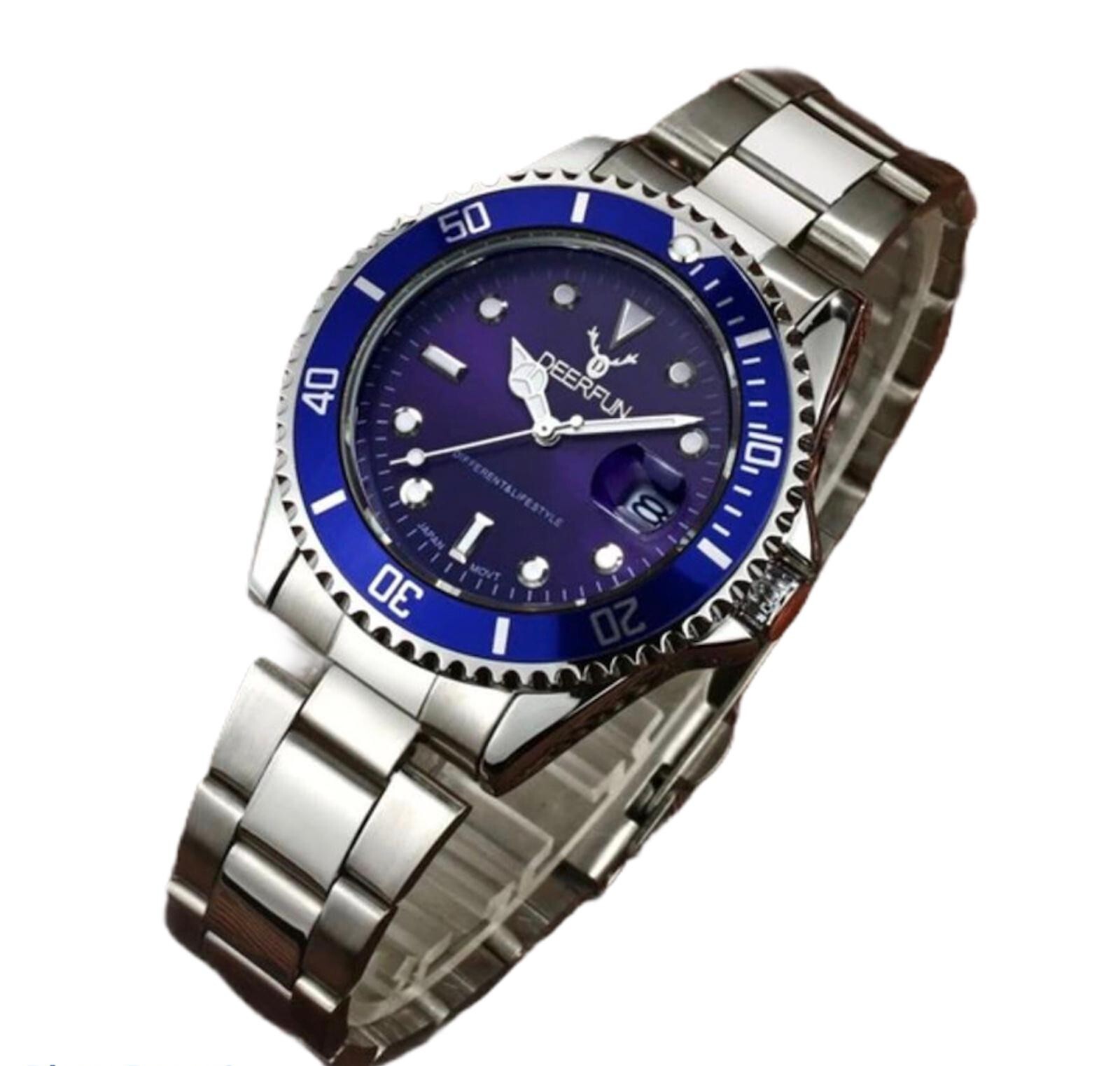 Deerfun Mens Watch Blue Silver Watches Top Quality UK Xmas Gift Black Friday
