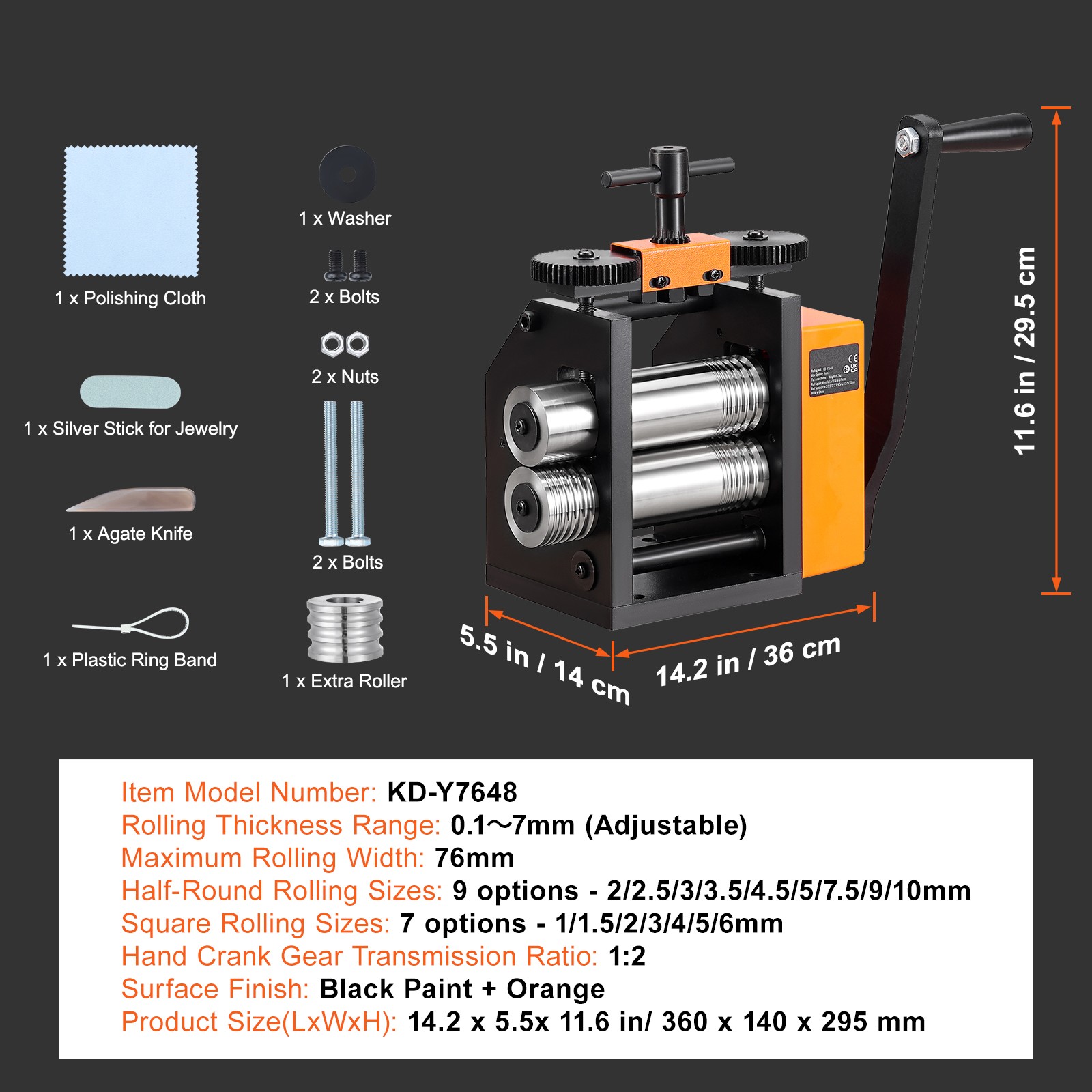 Uimoso Jewelry Rolling Mill Machine, 3″/76 mm, 1:2 Gear Ratio, 3-in-1 Design