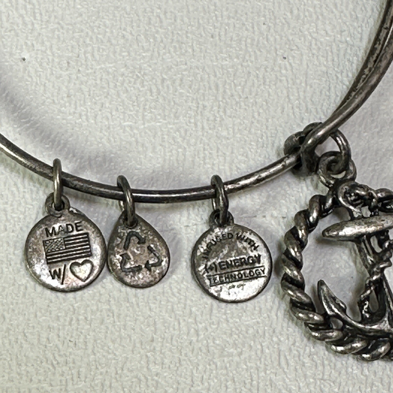 Alex & Ani Bracelet Nautical Anchor Charms Bangle Rafaelian Silver Tone Finish