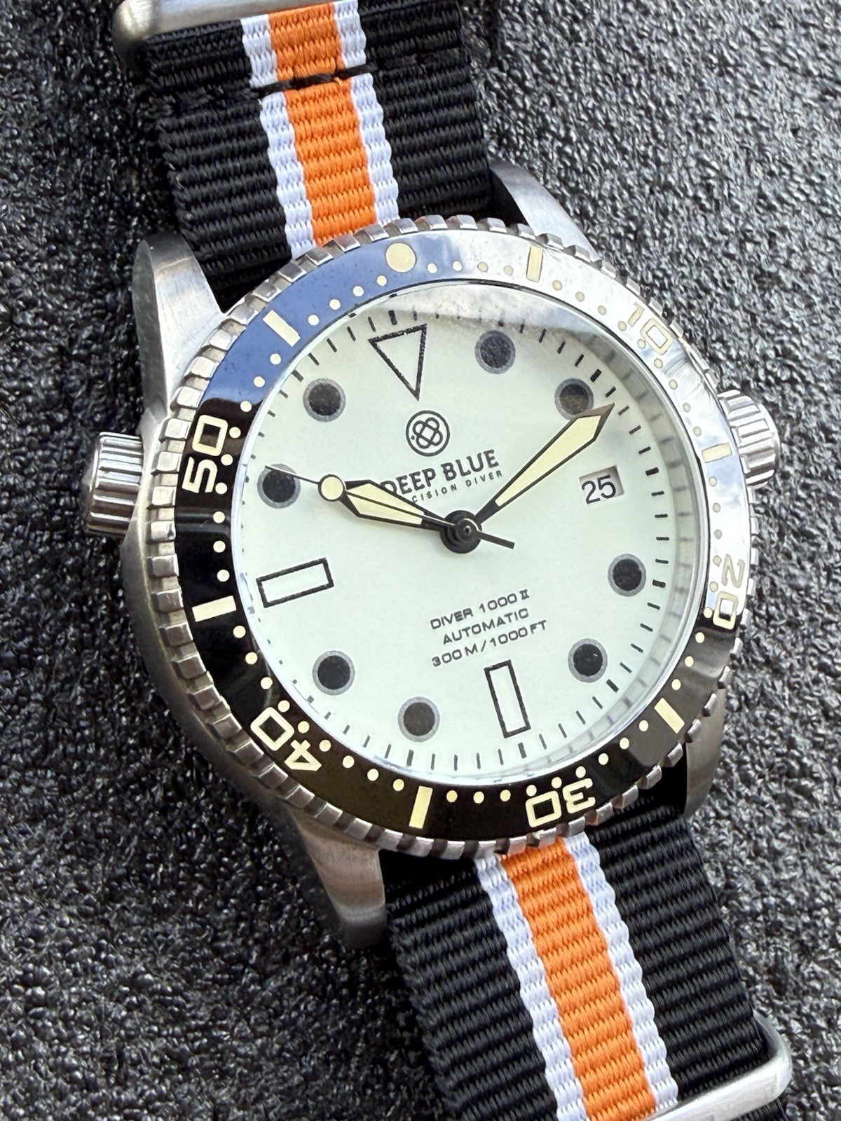 Deep Blue Precision Diver 1000 II 40mm White Full Lume Dial Nato Box Papers