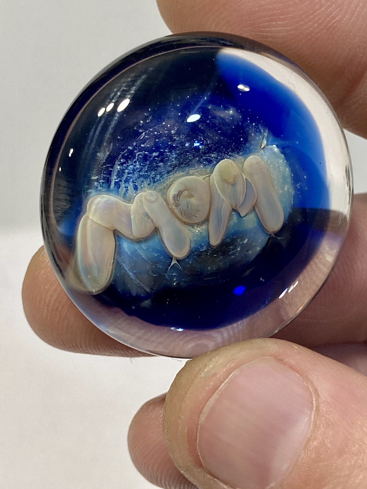 Glass Boro MOM Hand Blown Coin Art Sculpture Wow / Mom Color Gold & Silver Fume