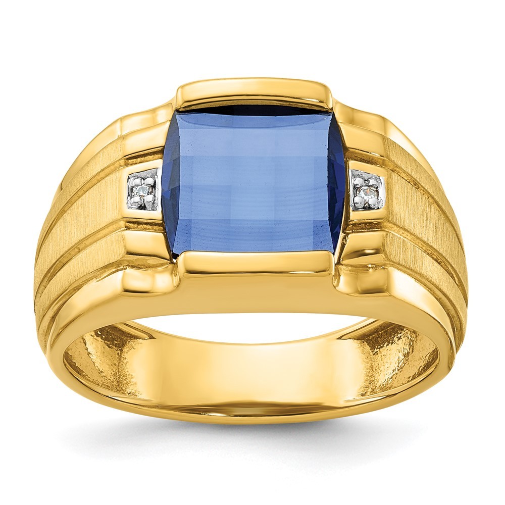 10k Yellow Gold with White Rhodium Sapphire and Diamond Men’s Ring Size 10