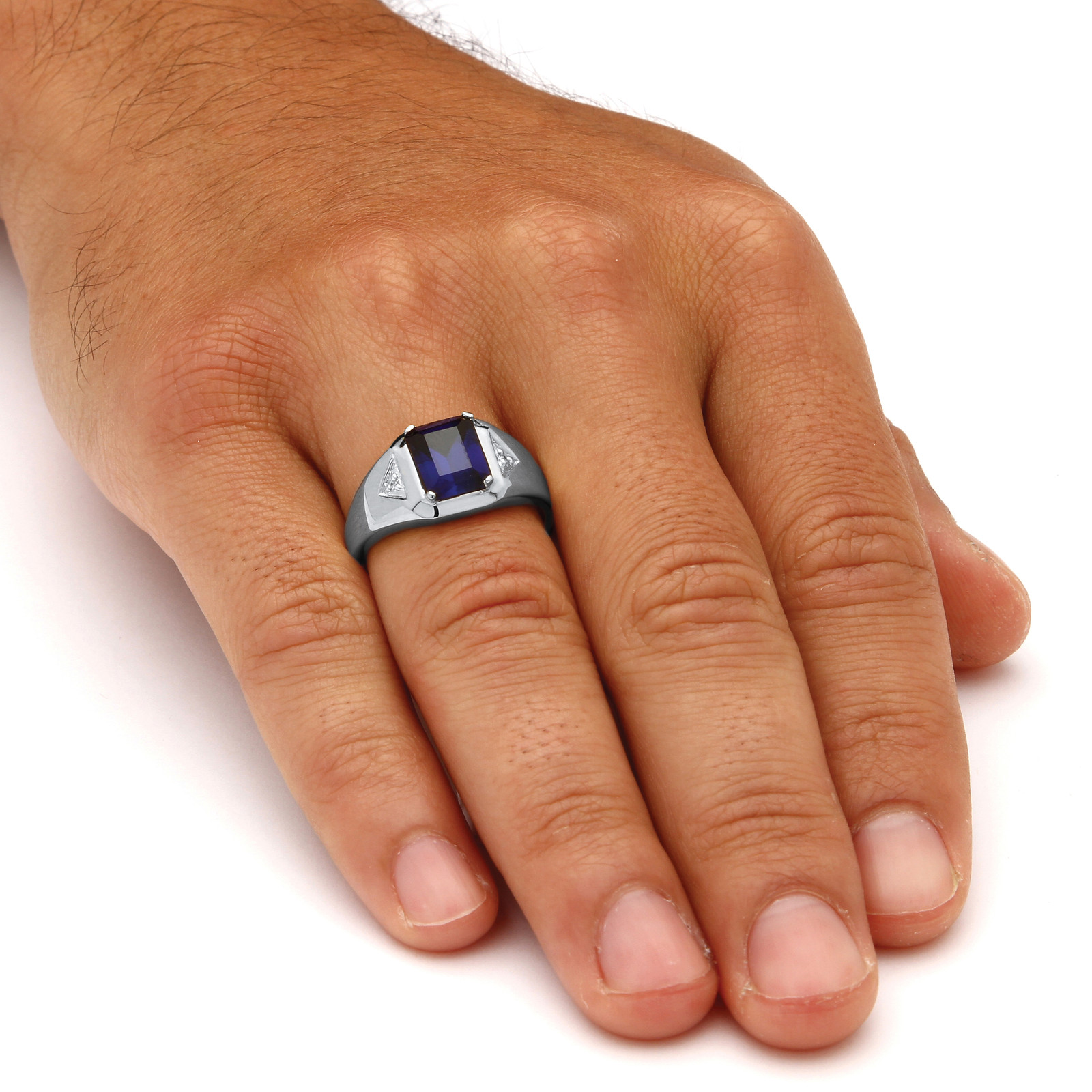 Men’s 2.76 TCW Sapphire Ring in Platinum-plated Sterling Silver
