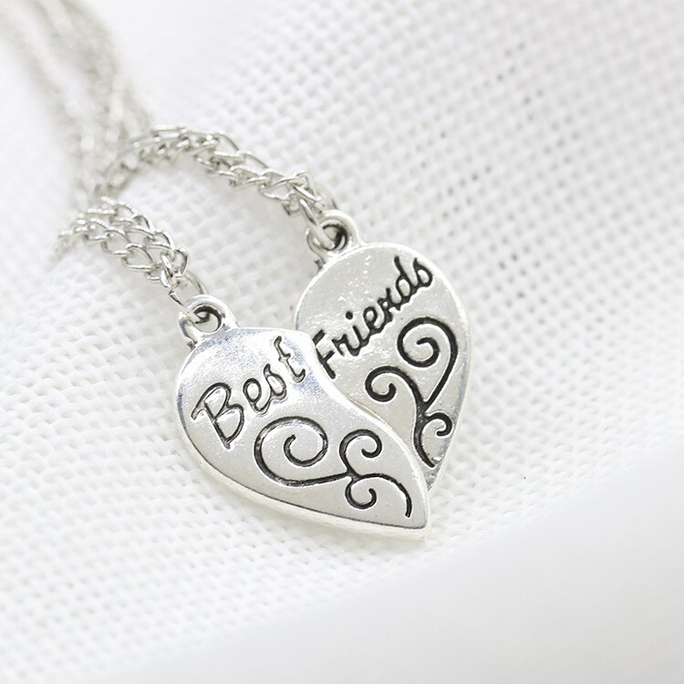 Best Friends Two Necklace Set – Silver – BFF Heart Necklace