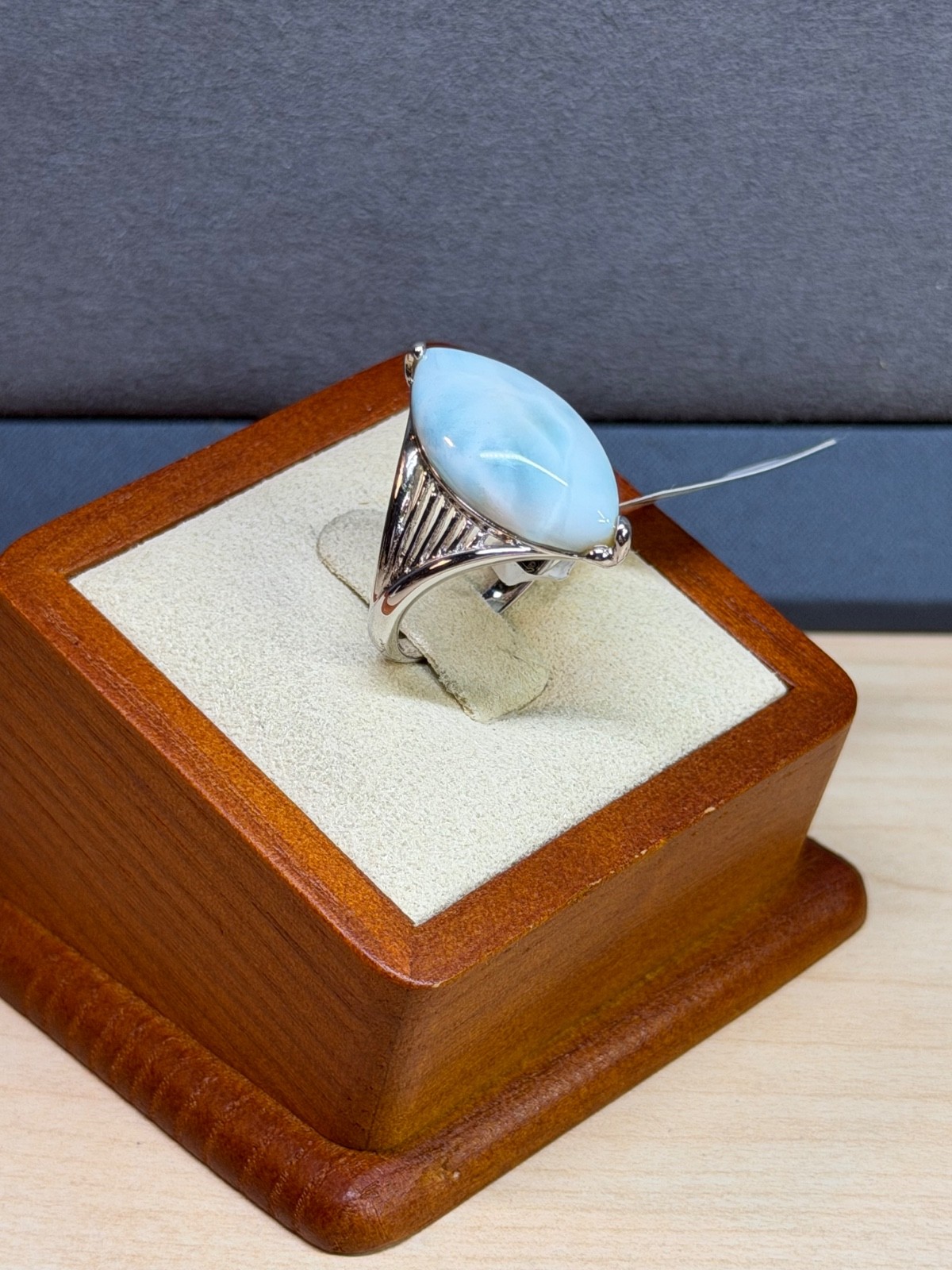 QVC 925 Sterling Silver Marquis Cut Natural Larimar Statement Ring Size 7