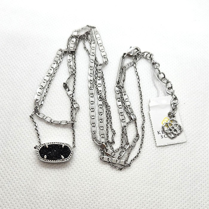 New Kendra Scott Elisa Multi Strand Silver Pendant Necklace In Black drusy