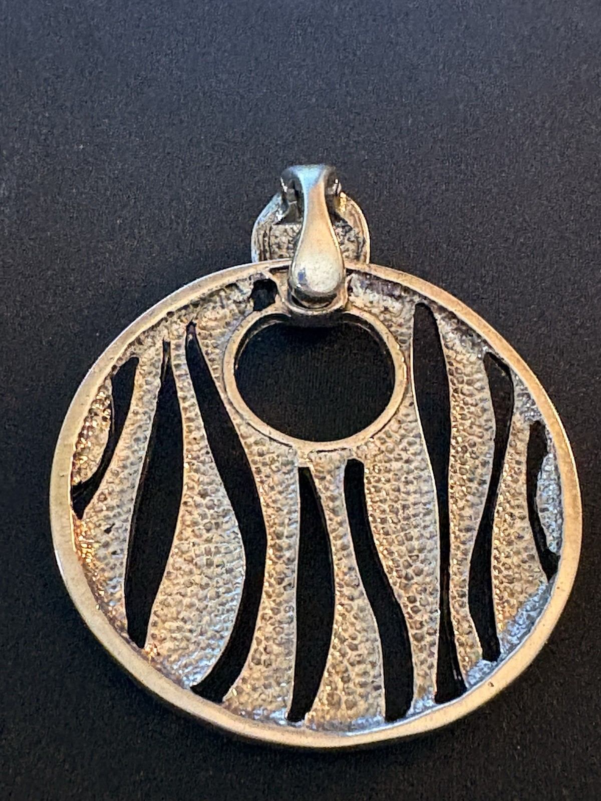 Premier Designs Silver Tone Round Zebra Stripe Charm Pendant w/ Bail- Metal