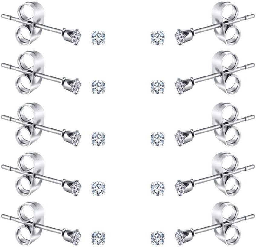 Tiny Womens Surgical Stainless Steel Clear Cubic Zirconia Stud Earrings