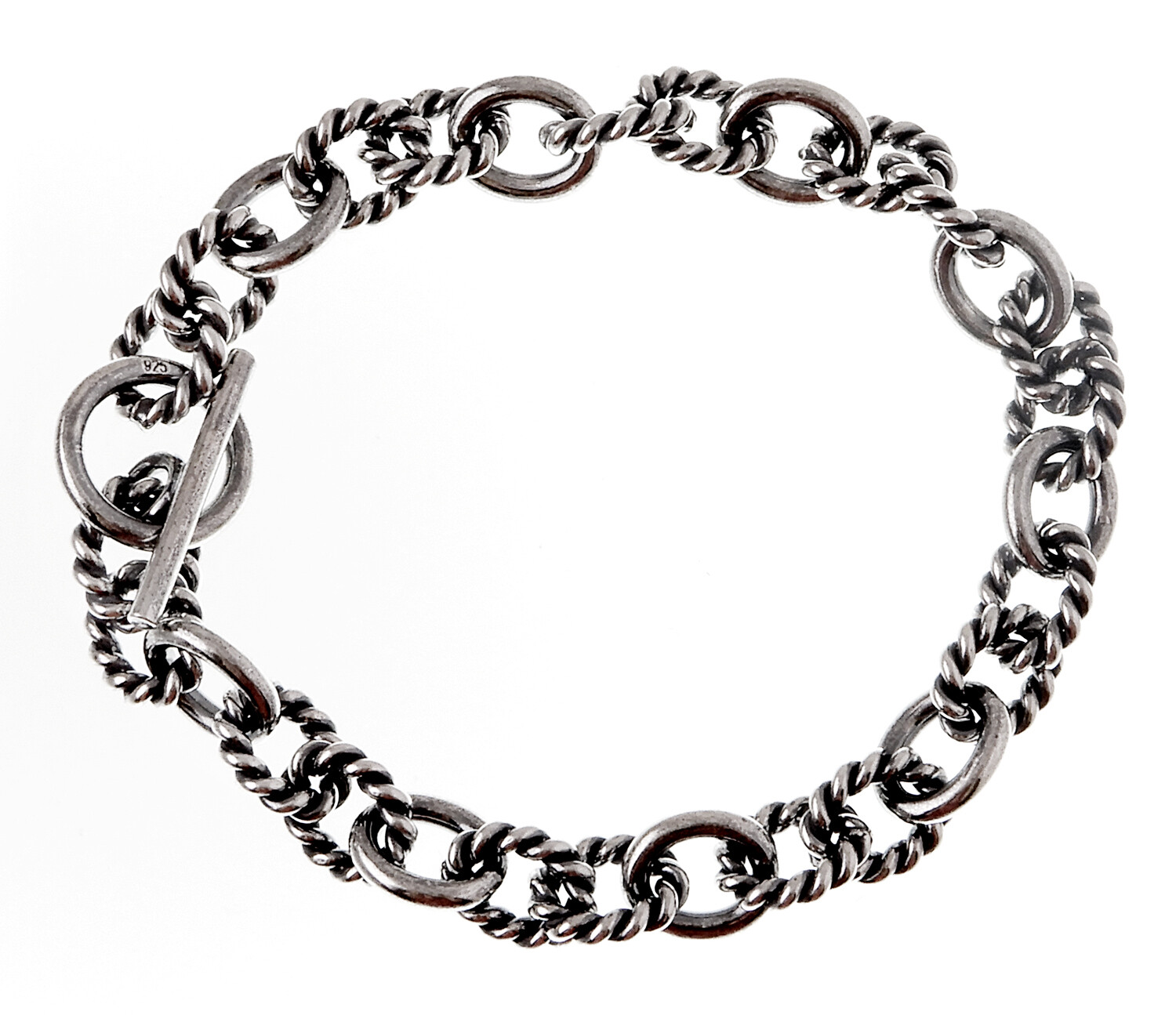 Sterling Silver Oxidized Toggle Bracelet 7.5 Inch Long