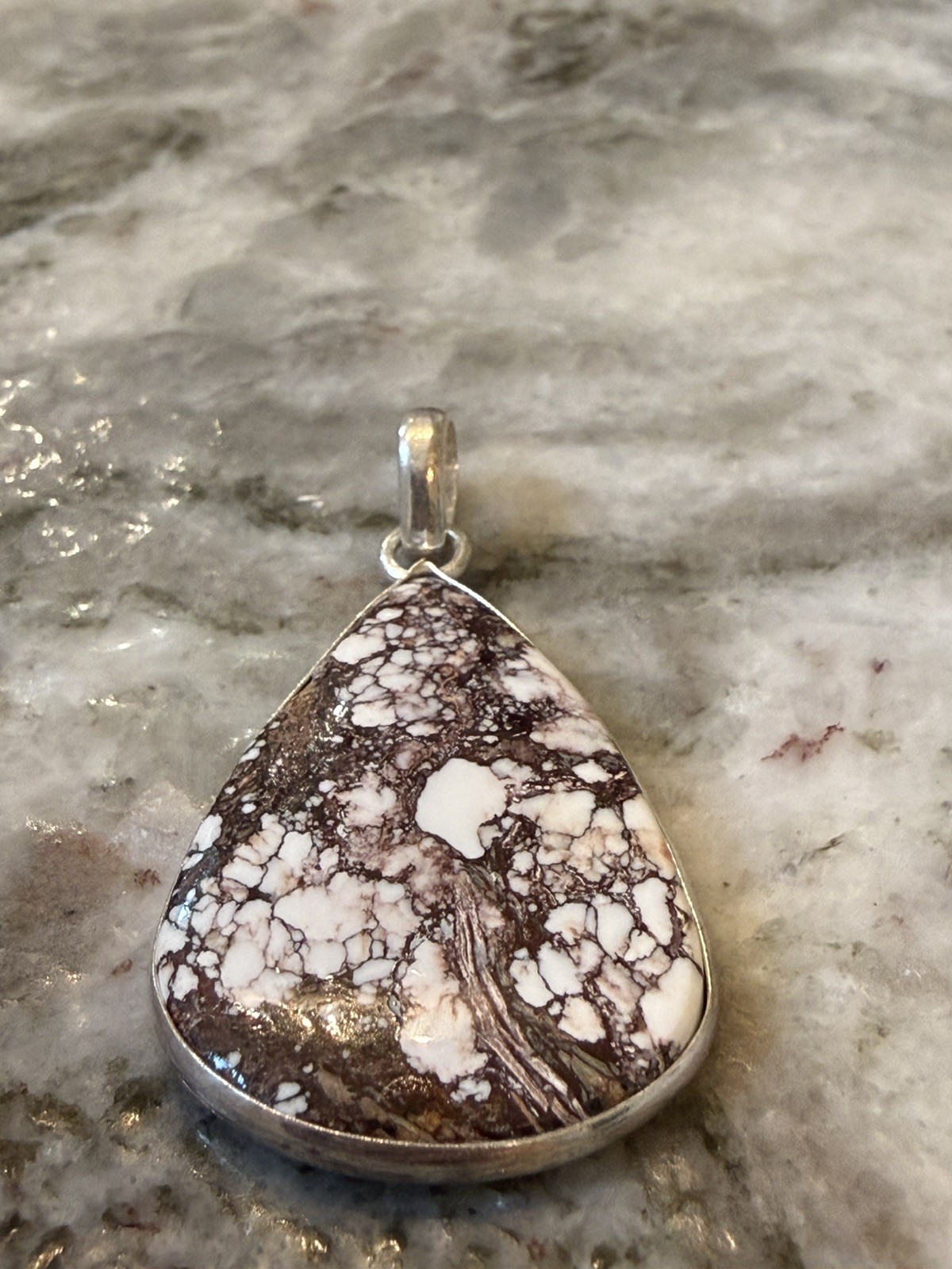 Southwest Sterling Silver WILD HORSE JASPER Turquoise Teardrop Pendant
