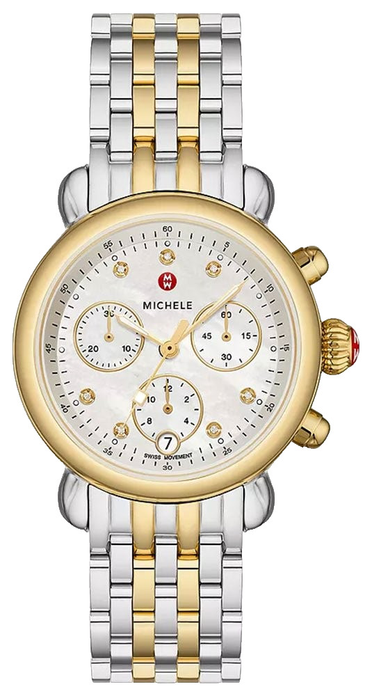 MICHELE CSX CHRONOGRAPH MWW03C000522 WHITE DIAL TWO TONE BRACELET WOMENS WATCH