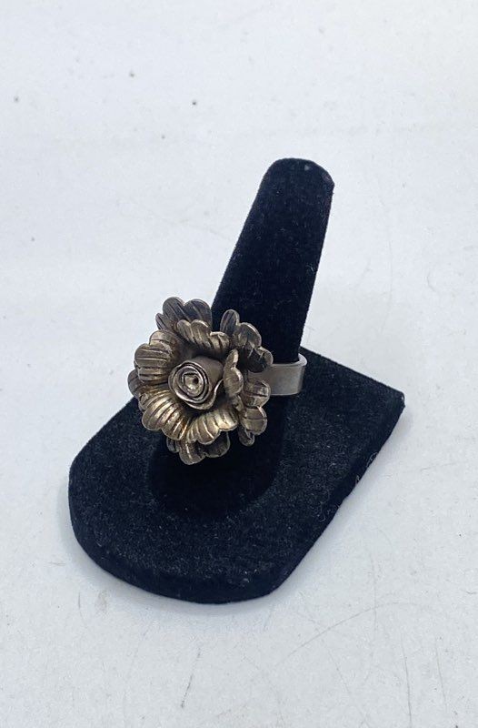 Sterling Silver 925 Large 3D Flower Rose Statement Ring Size 5.5 10.7g