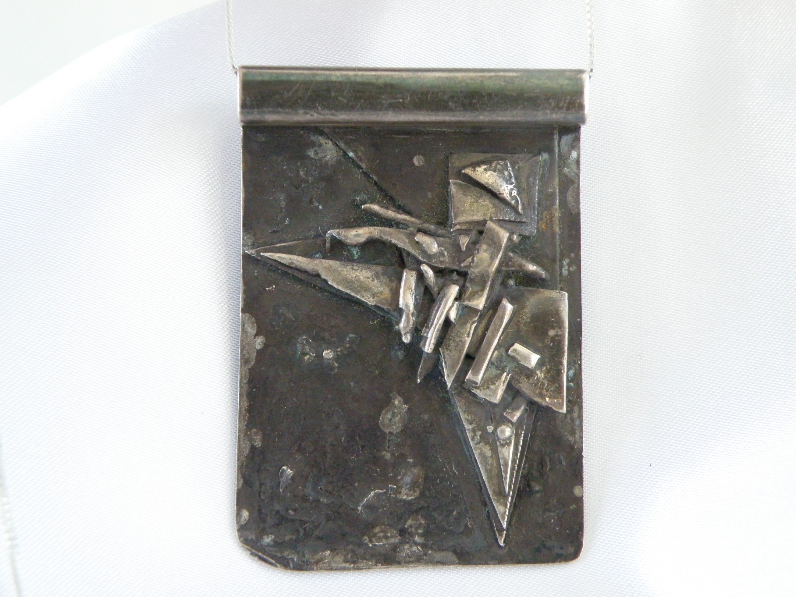 Vintage Brutalist Sterling Silver 925 Studio Huge Pendant Necklace