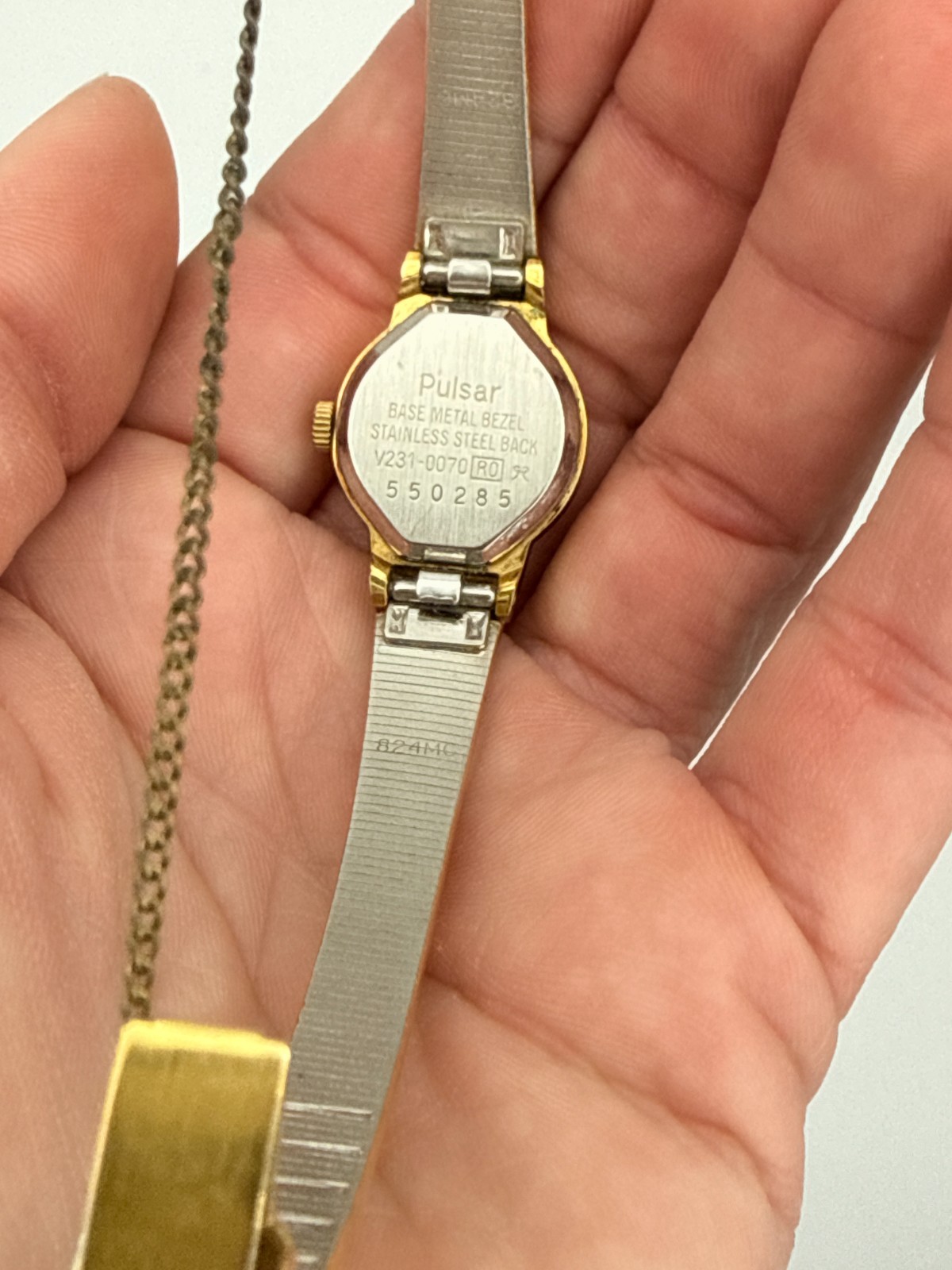 Vintage Pulsar Gold Tone Ladies Dainty Watch with Safety Chain Quartz Untested