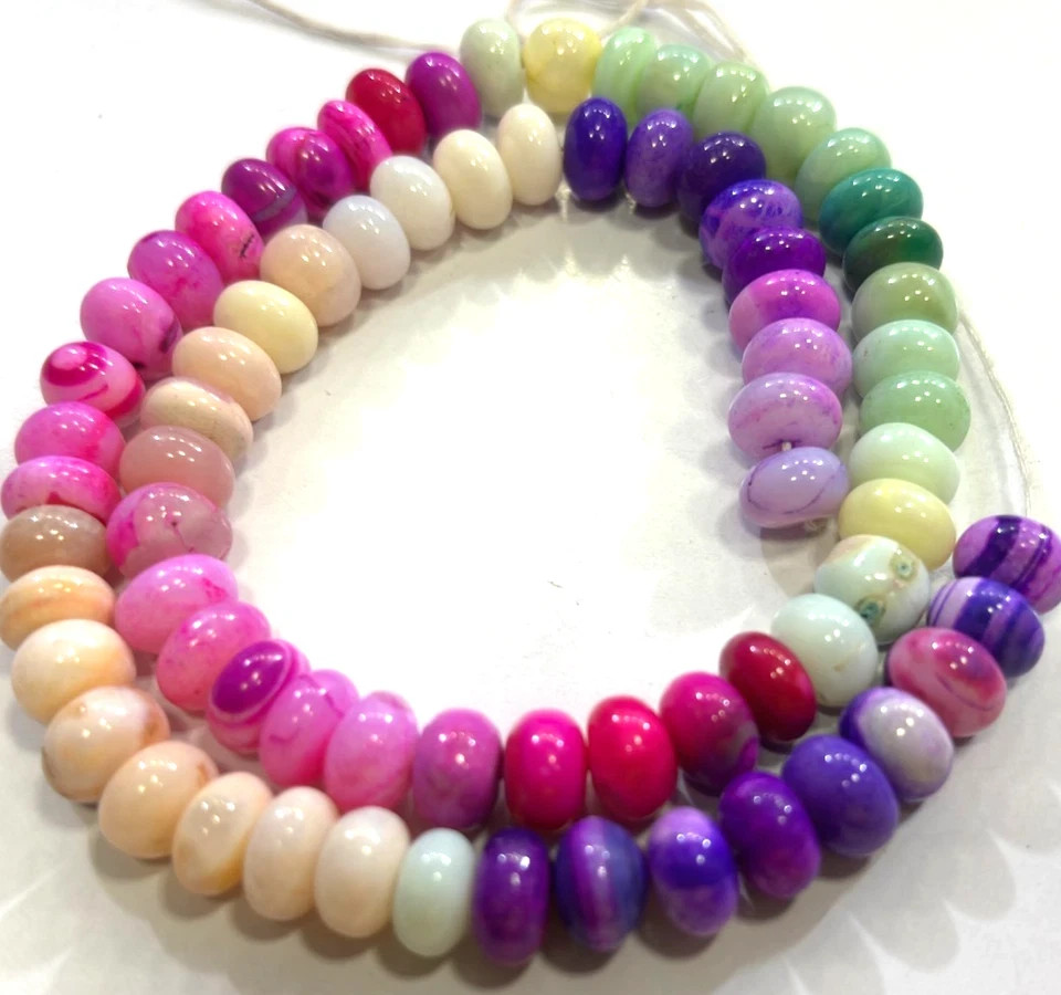 MULTI OPAL BEADS ROUNDELLE 8-9MM SMOOTH GEMSTONE 18 INCH NECKLACE
