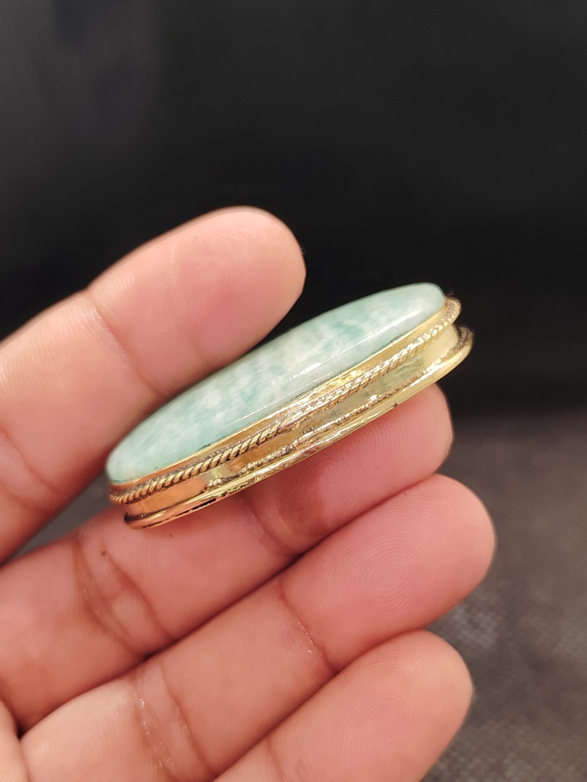 Natural Amazonite Brass Frame Groove Cabochon – Green Gemstone Jewellery Making