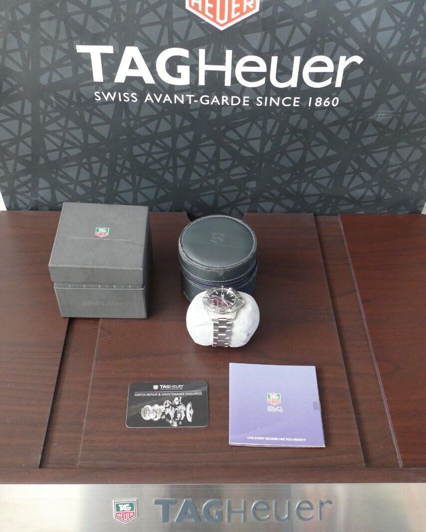 TAG Heuer men black Aquaracer swiss link monza autavia watch 300m WAF1014.BA0822