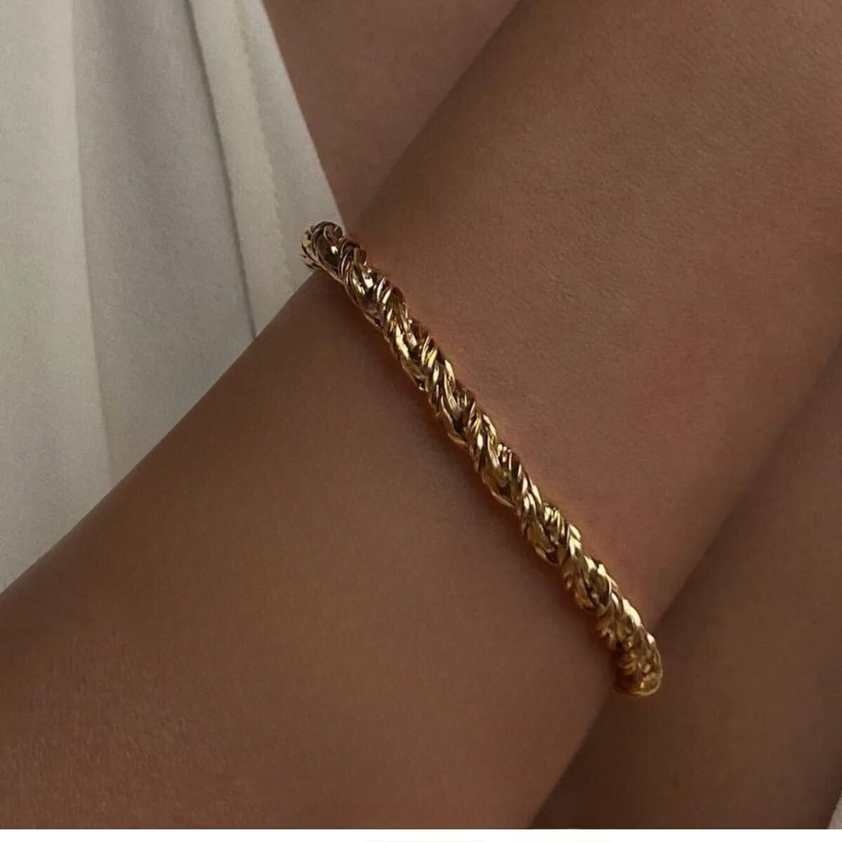 Gold plated braided Herringbone Chain twisted Bracelet for women Waterproof
