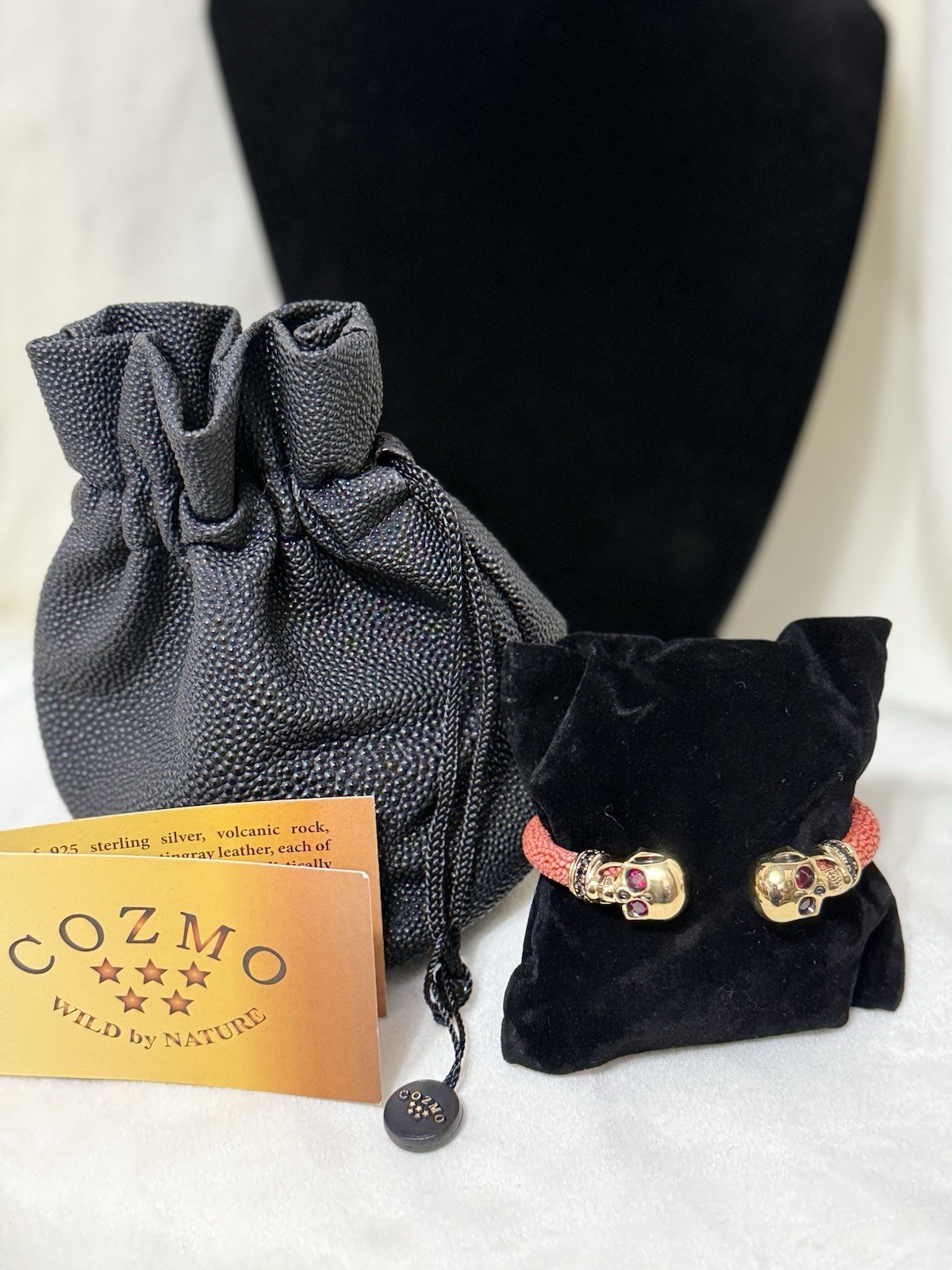NWT🌺 Cozmo .925 Sterling Silver Ruby Red CZ Stingray Bangle Bracelet Pouch $200