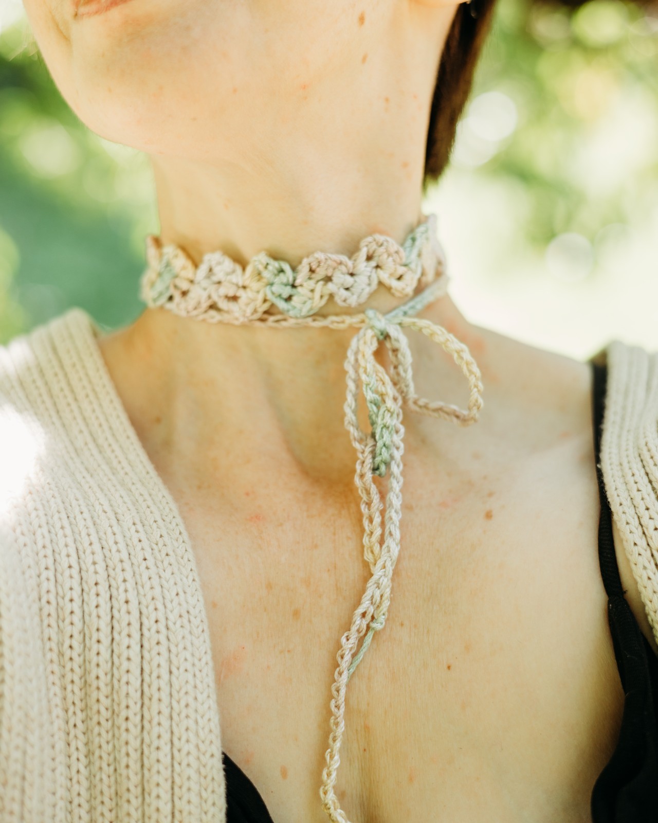 Handmade Y2K Boho Crochet Pastel Zig Zag Choker Necklace