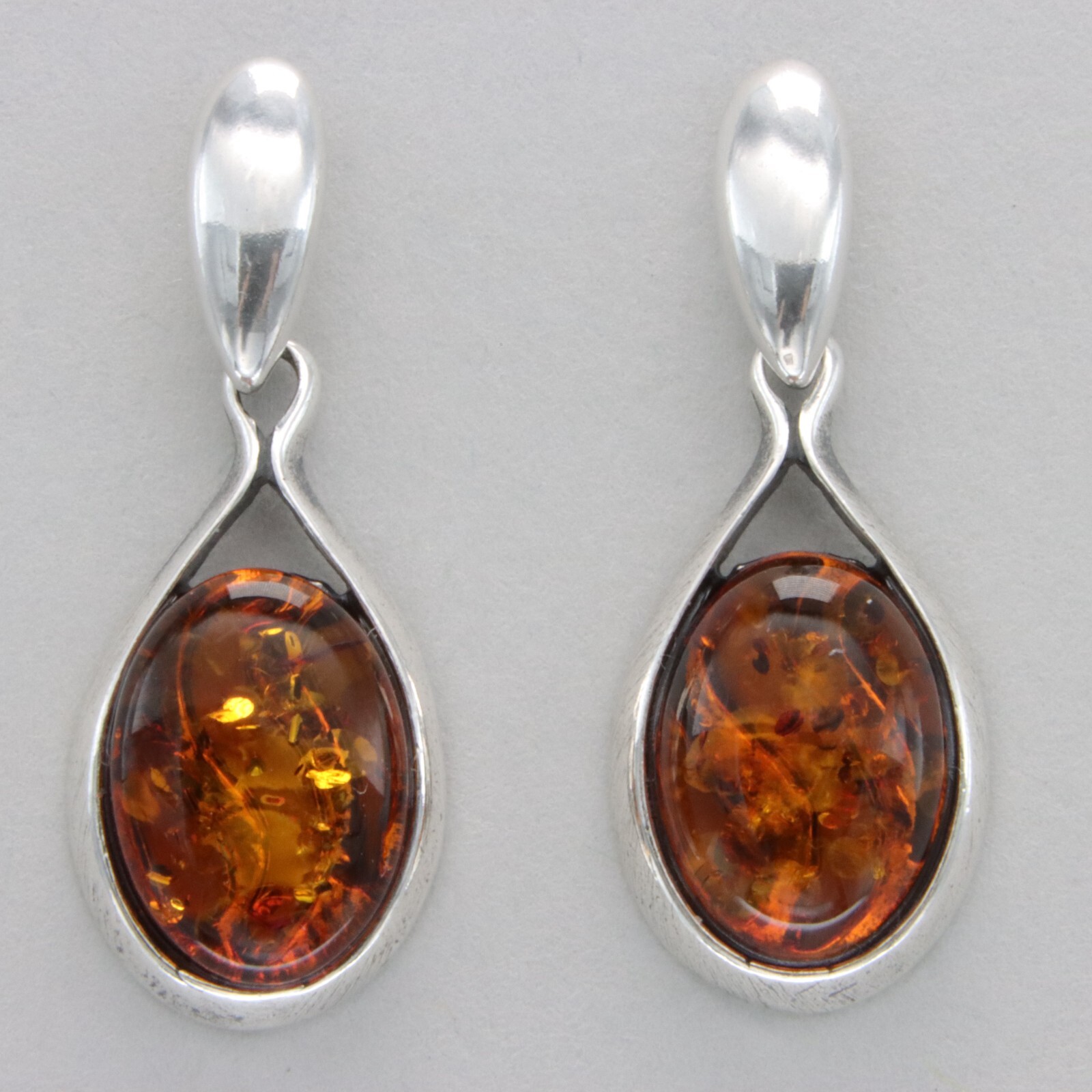 Cognac / Brown Oval BALTIC AMBER Dangle Post Earrings 925 STERLING SILVER #1310e