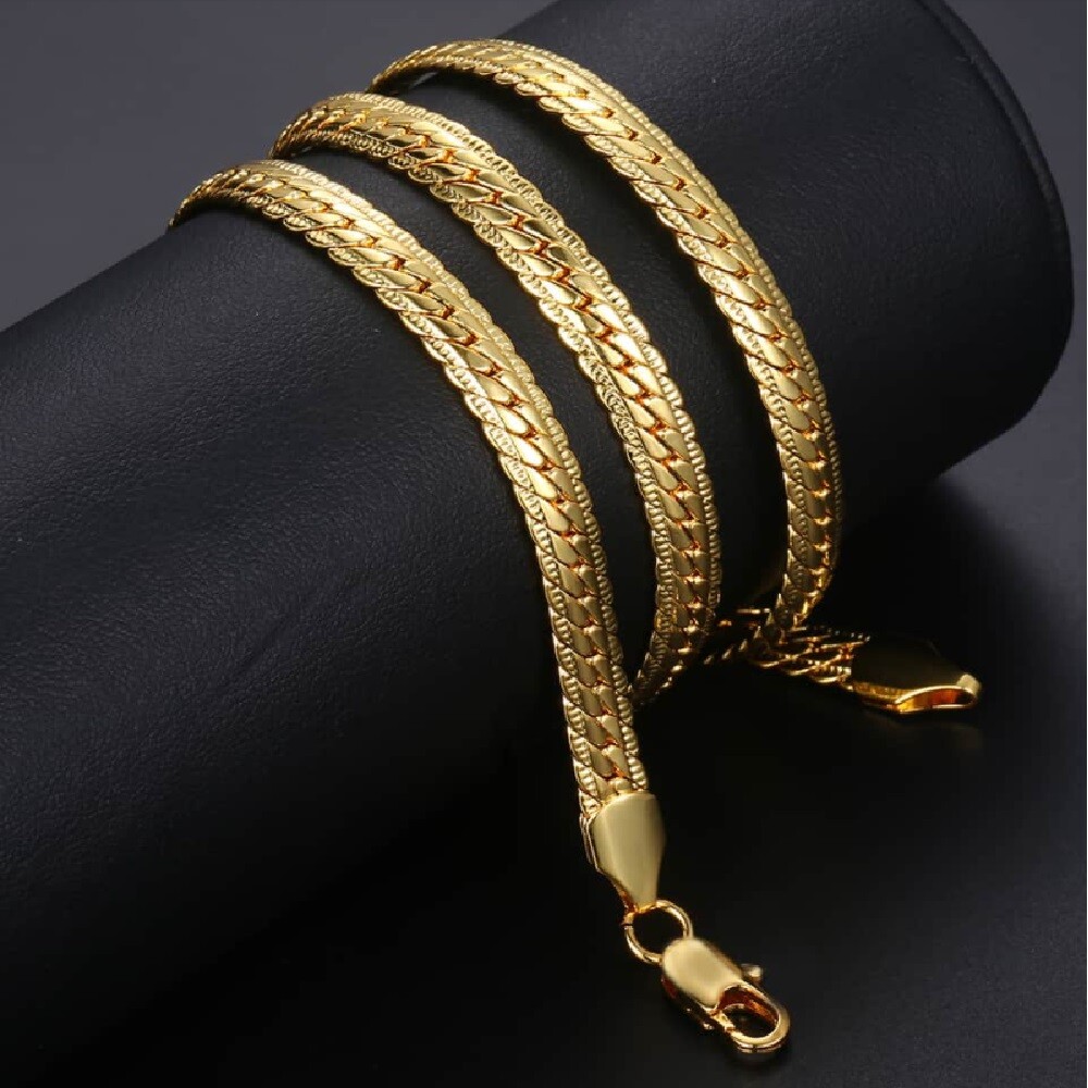 18K Gold Filled 6mm 20″/22″/24″/26″/28/30″ Snake Curb Link Chain Necklace F809G
