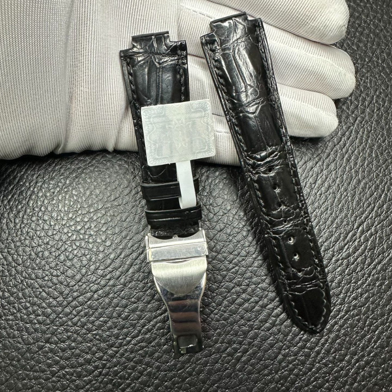 Fits Tudor Pelagos 25500 25600 42mm Black Leather Strap With Silver Buckle 22mm
