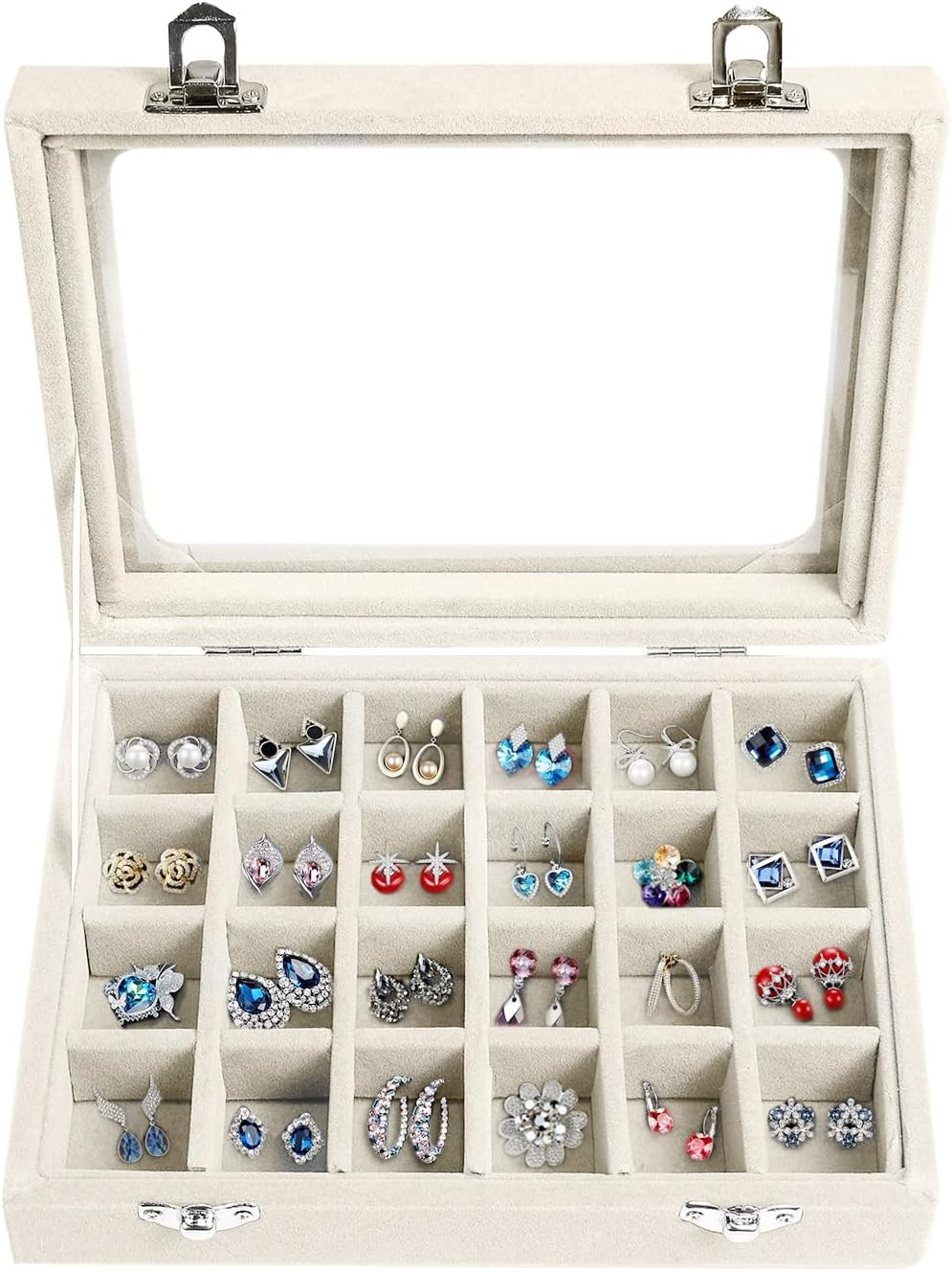 Velvet Jewelry Box 24 Grid Jewelry Earrings Display Organiser Box Ring Tray Hold