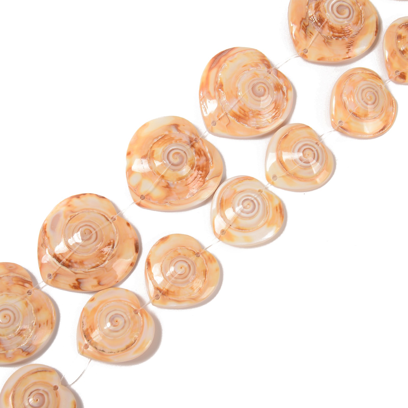 Natural Conch Sea Shell Heart Shape Beads with Double Holes 30mm 40mm 13″ Strand
